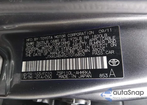 2012 Scion Xd z USA, uszkodzony, nr VIN JTKKU4B45C1016853